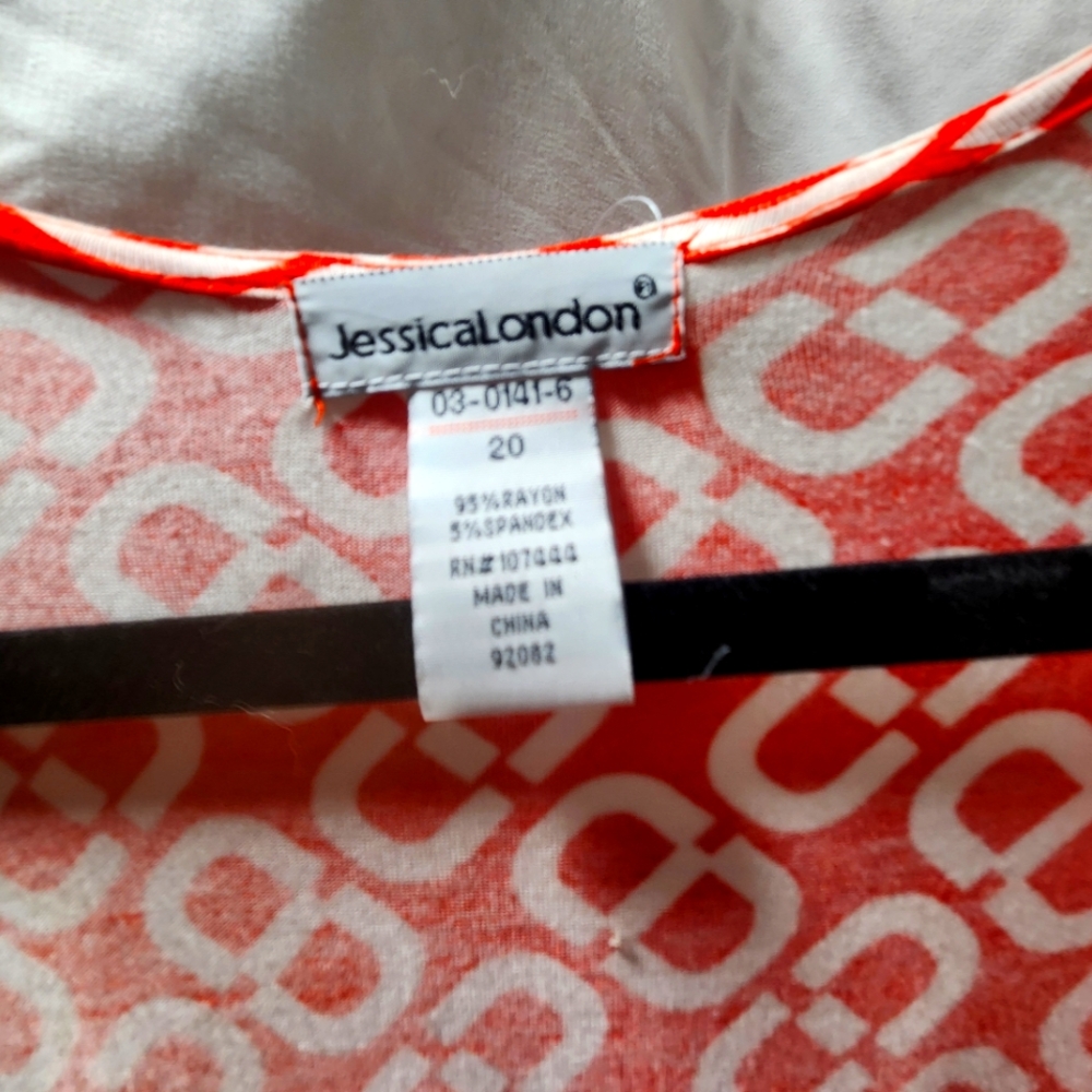 Jessica London Vibrant Orange and White Geometric Wrap Dress